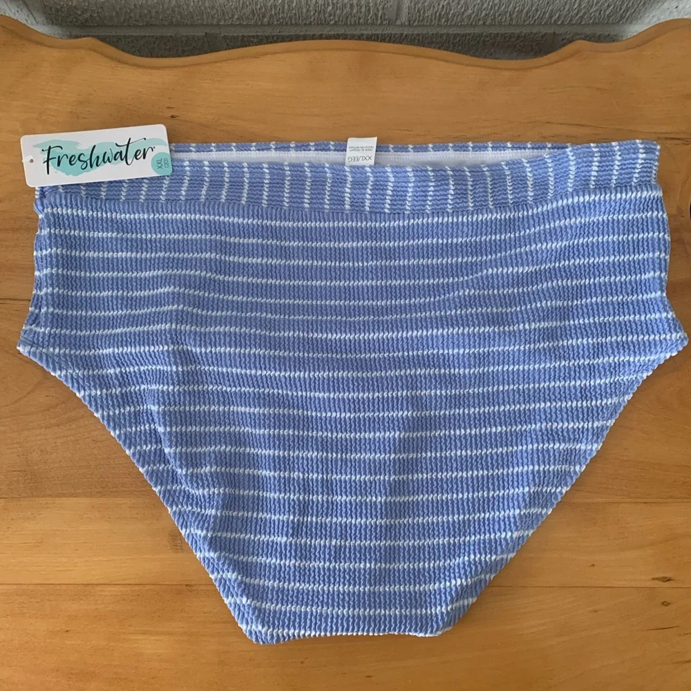 Freshwater Womens XXL 20 Periwinkle striped Banded Swim Bottoms Hi Waist Hi Leg